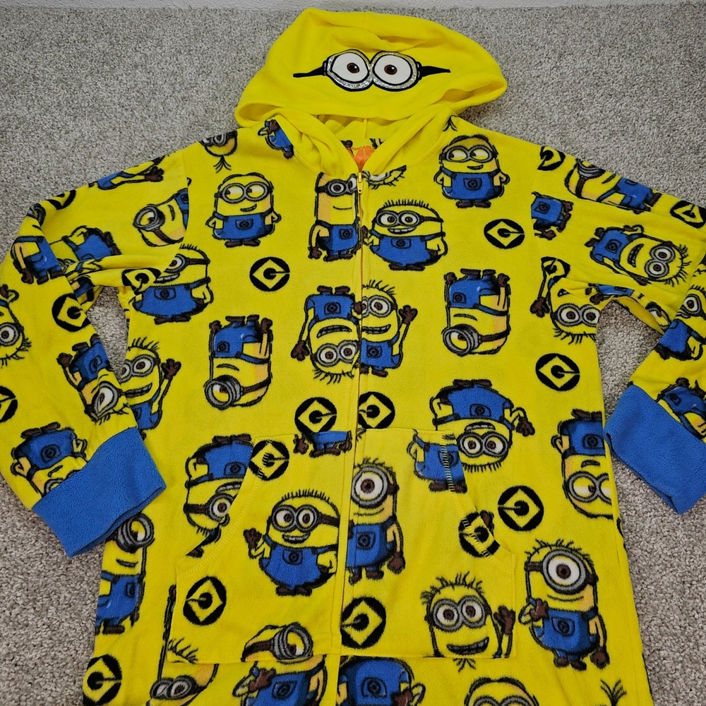 Despicable Me Minion Fleece One Piece Pajamas‎ Hooded Sleepwear Size S 4-6